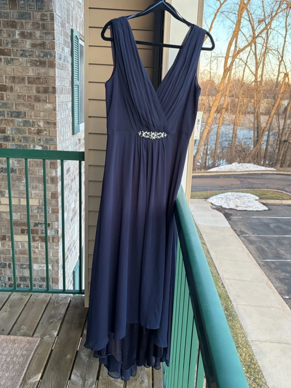 🆕🫐 Eliza J Navy Blue Chiffon Hi-Lo Dress Size 10 Formal Evening Wedding Guest - Picture 4 of 17